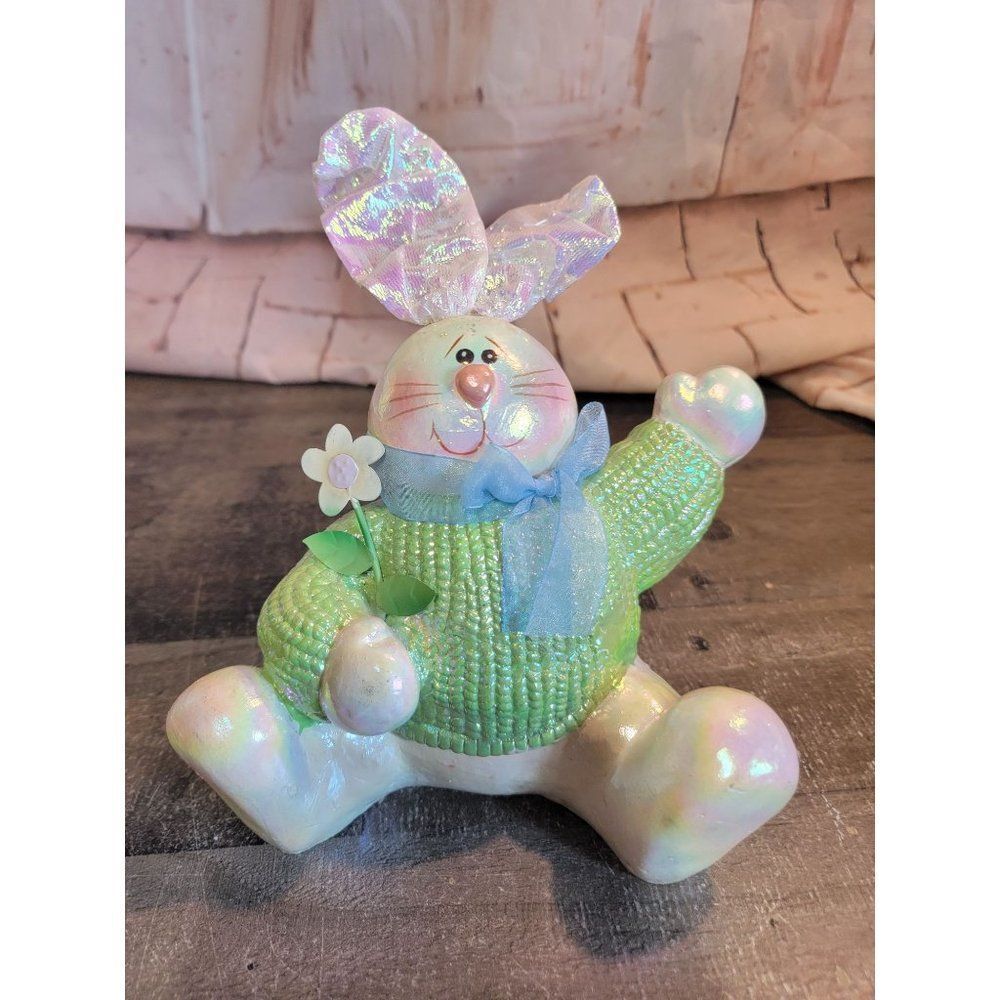 Shiny Easter Bunny flower spring decor figure‎